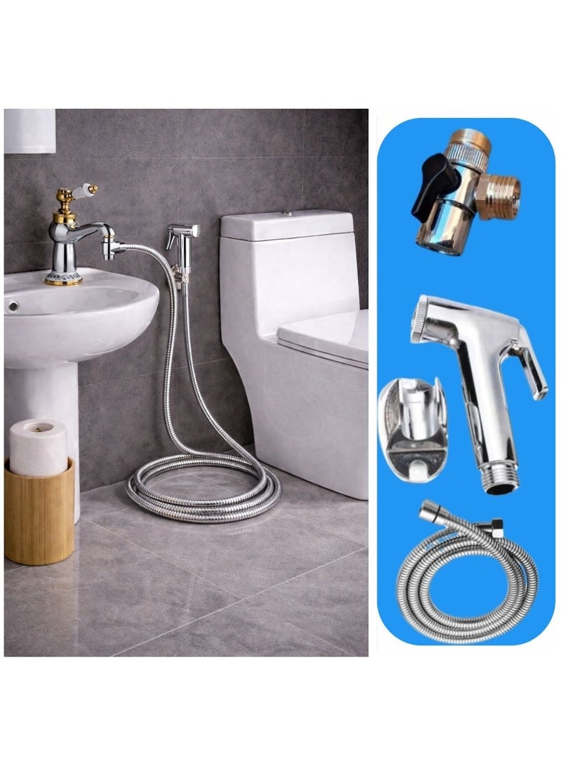Complete travel bidet (2-meter Italian hose) with brass adapter (works on multiple water sources) - Image 1